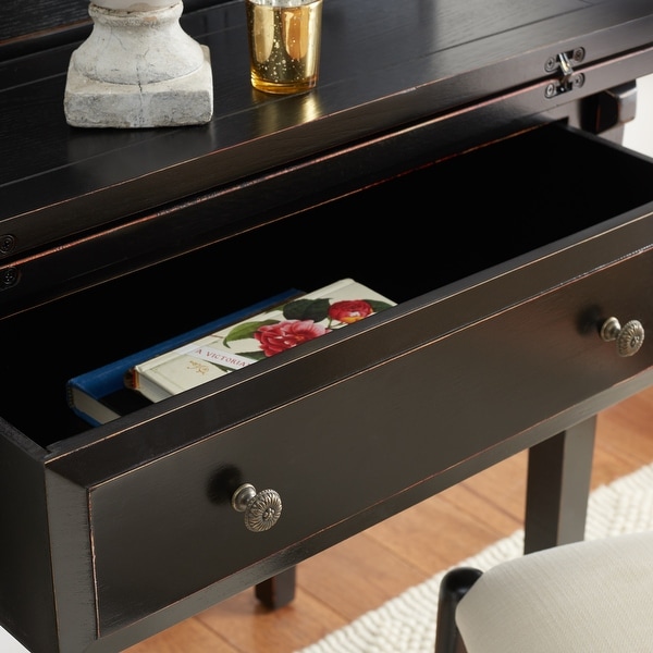 SAFAVIEH Abigail 29.8-Inch Storage Wood Fold Down Desk, Black - On