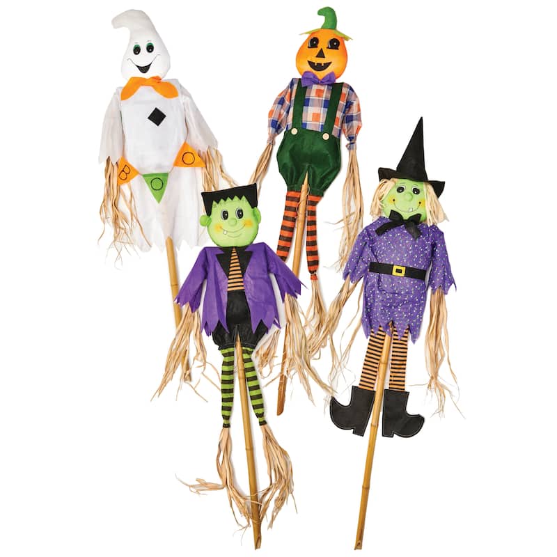 55" Halloween Scarecrow on Pole, Set of 4