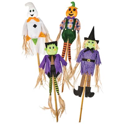 55" Halloween Scarecrow on Pole, Set of 4