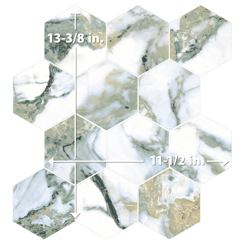 Merola Tile Touche 4" Hex Jade 11-3/4" x 13-5/8" Porcelain Mosaic Floor and Wall Tile - (1 Tile)