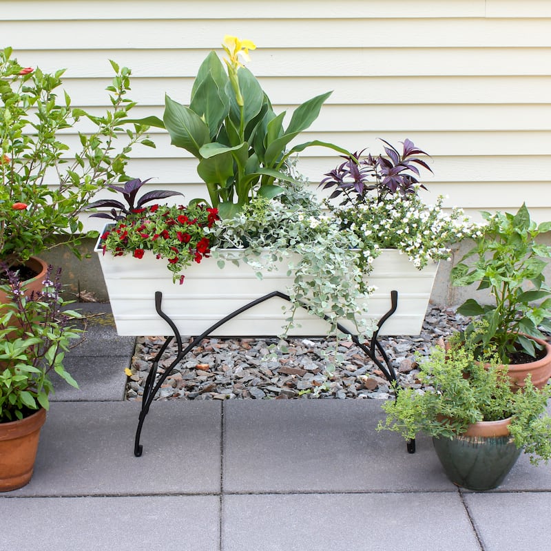 Achla Designs 35.25"L Rectangular Galvanized Steel Indoor Outdoor Large Flower Box w/Black Wrought Iron Bella Stand