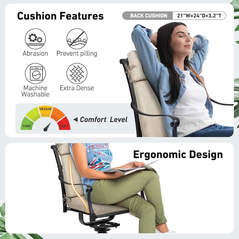 Aoodor Outdoor High Back Dining Chair Cushion Set, 44"x21"x3.2", Set of 4 - 44"x21"x3.2"