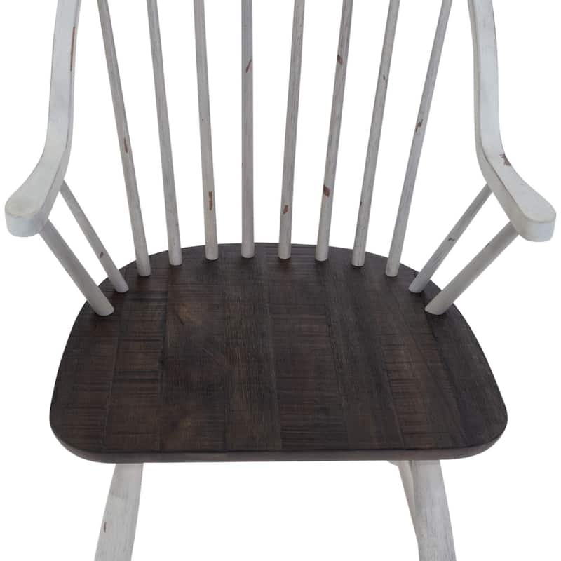 Farmhouse Two Tone White & Wood Windsor Back Arm Chair