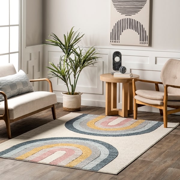 slide 2 of 9, Nuloom Jerri Double Half Rainbow Kids Area Rug 5' 3" x 7' 7" - Beige - Rectangle
