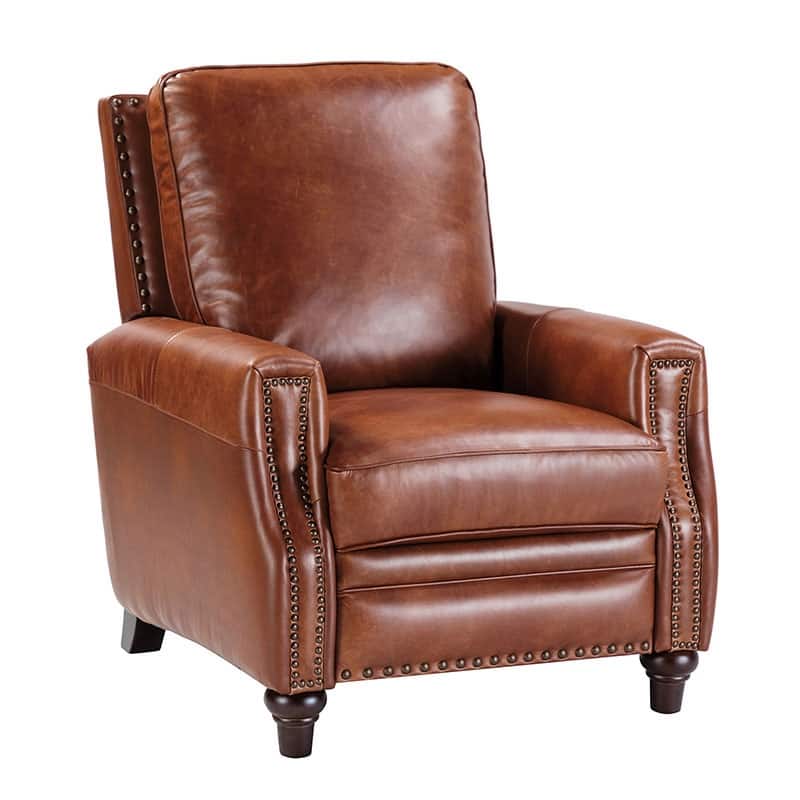 Cigar Mid-century Modern Genuine Leather Recliner with Solid Wood Legs and Nailhead Trim by HULALA HOME