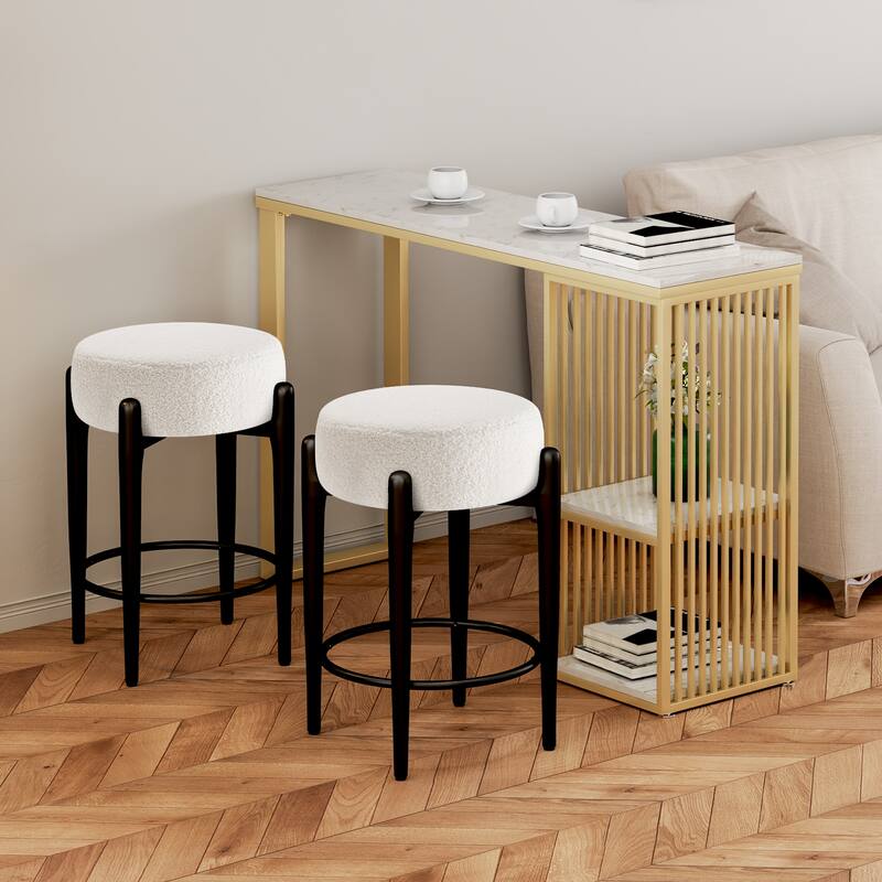 Mid-Century Modern Chair Set of 2 - 23.6" Backless Kitchen Stools with Boucle Upholstery & Sturdy Metal Base