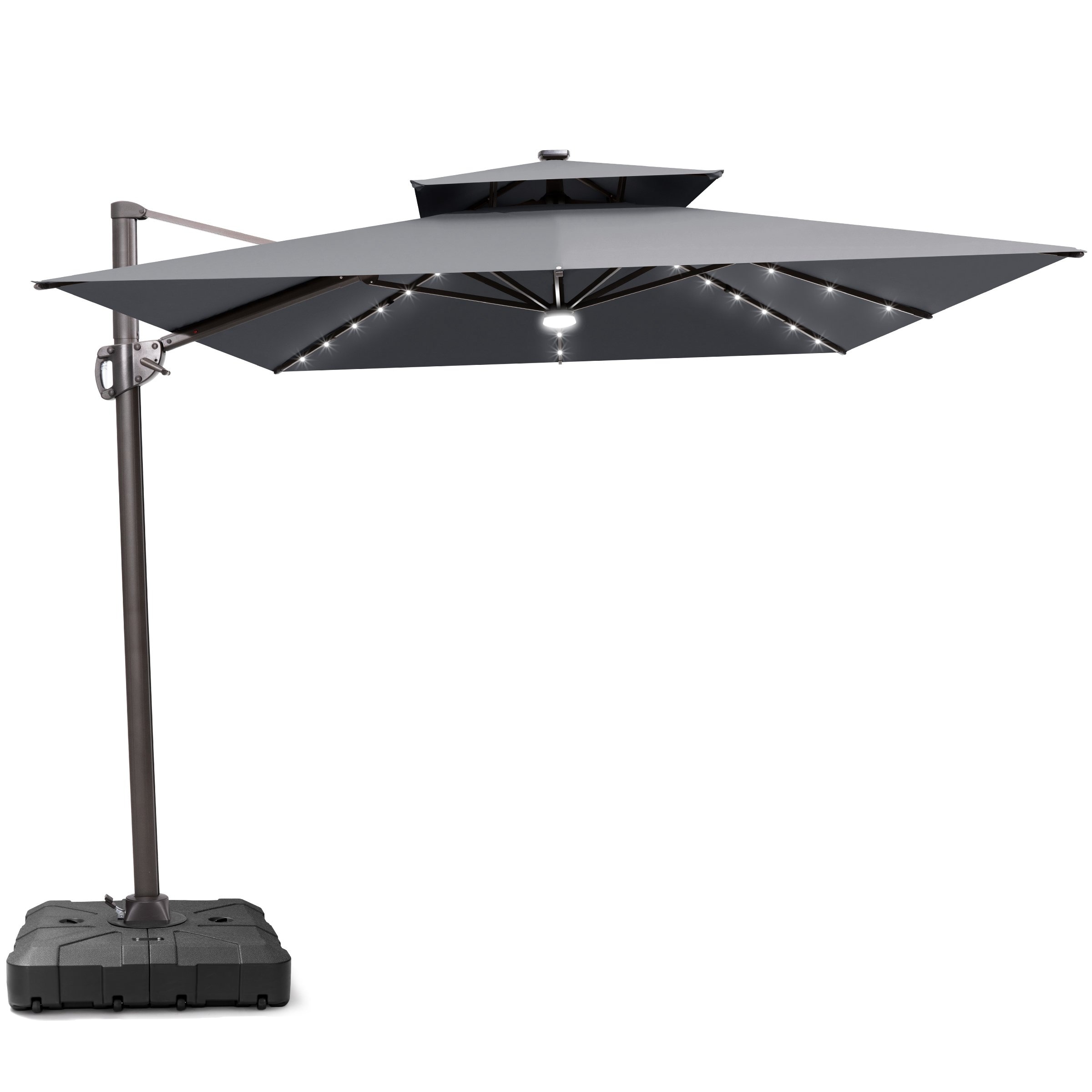 9 FT x 11 FT Outdoor Dual Top Patio Cantilever Umbrella LED Light with Wheel Base