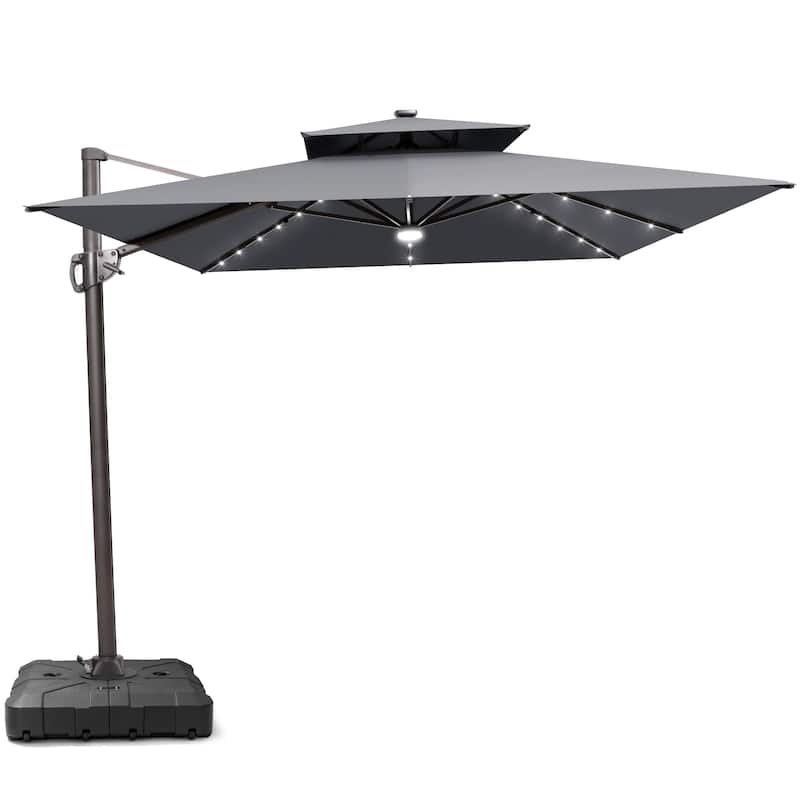 9 x11 FT Double Top LED Lighted Cantilever Patio Umbrella Rectangle with Base