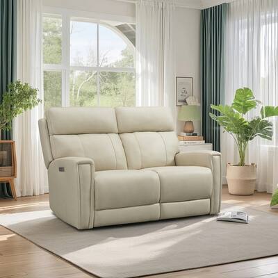 Genuine Leather Reclining Loveseat with Dual-Power Adjustable Headrest & Footrest, Zero Gravity, USB & USB-C Charging Ports