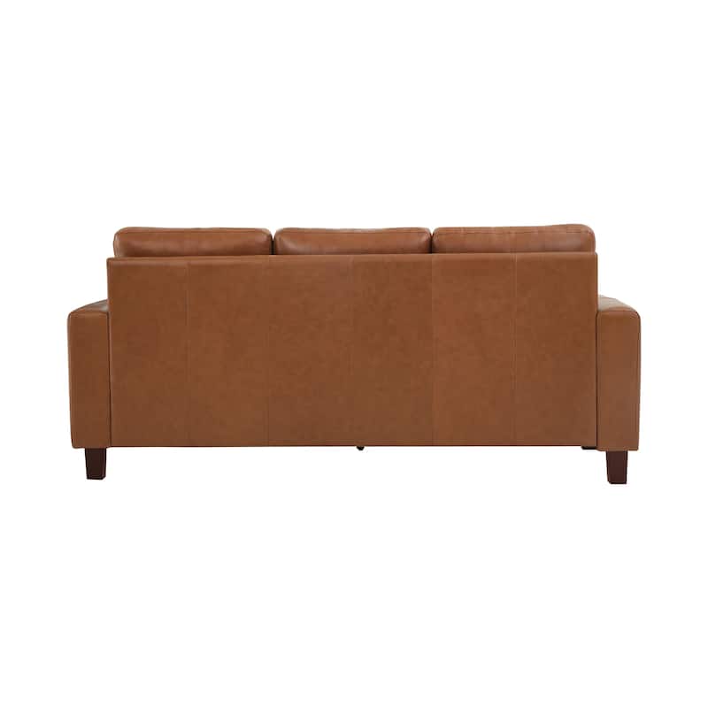 Mid-Century Modern 3-Seater Sofa 84" in Upholstered Genuine Leather with Solid Wood Frame for Living Room