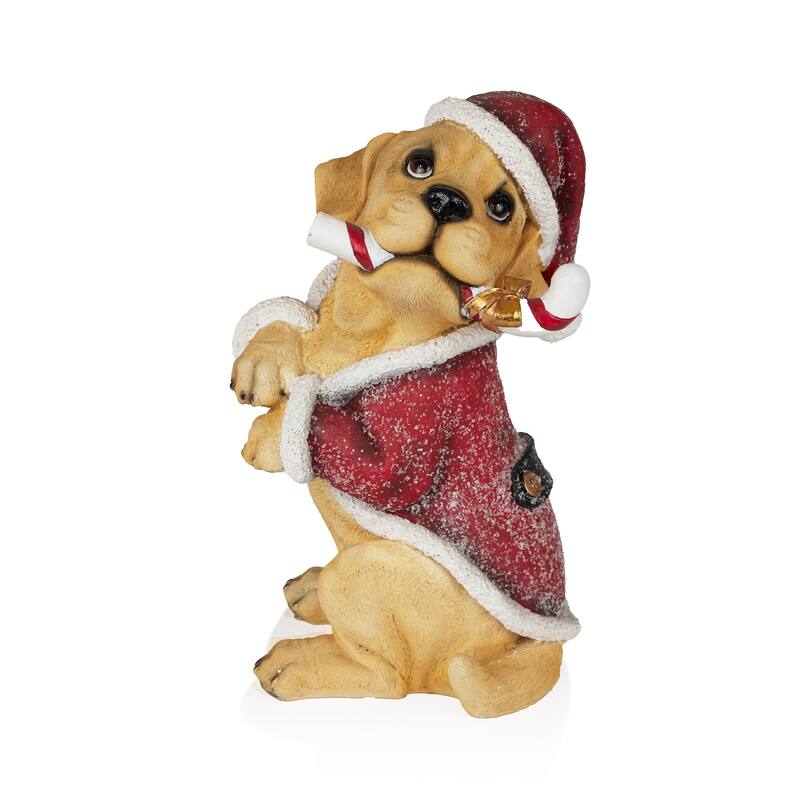 Christmas Santa Golden Labrador Puppy Statuary - 11" H