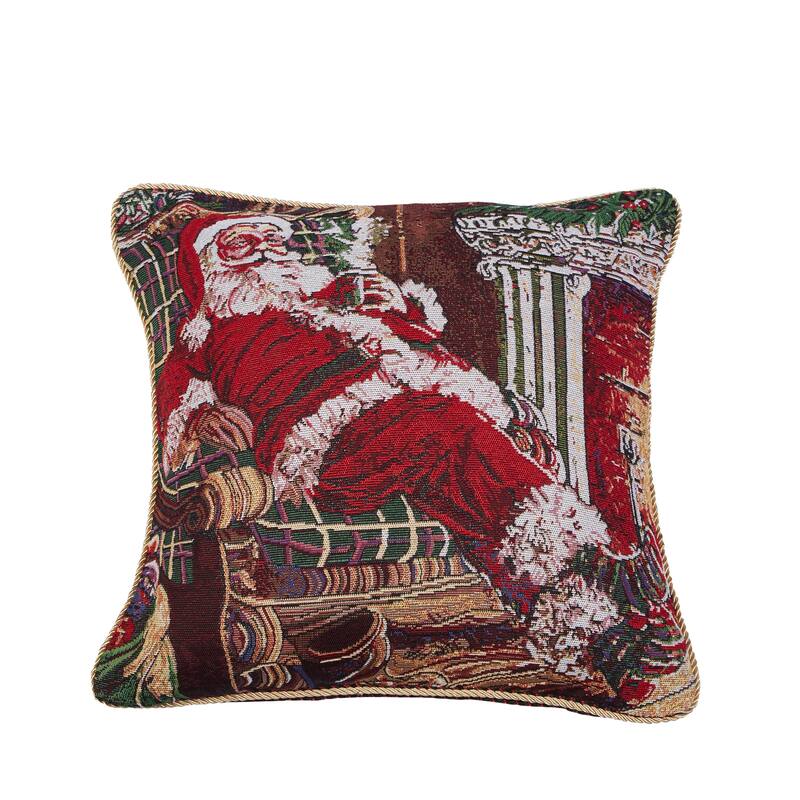 Violet Linen Seasonal Xmas Christmas Holiday Bliss Pattern Decorative Cushion Cover - Reclining Santa