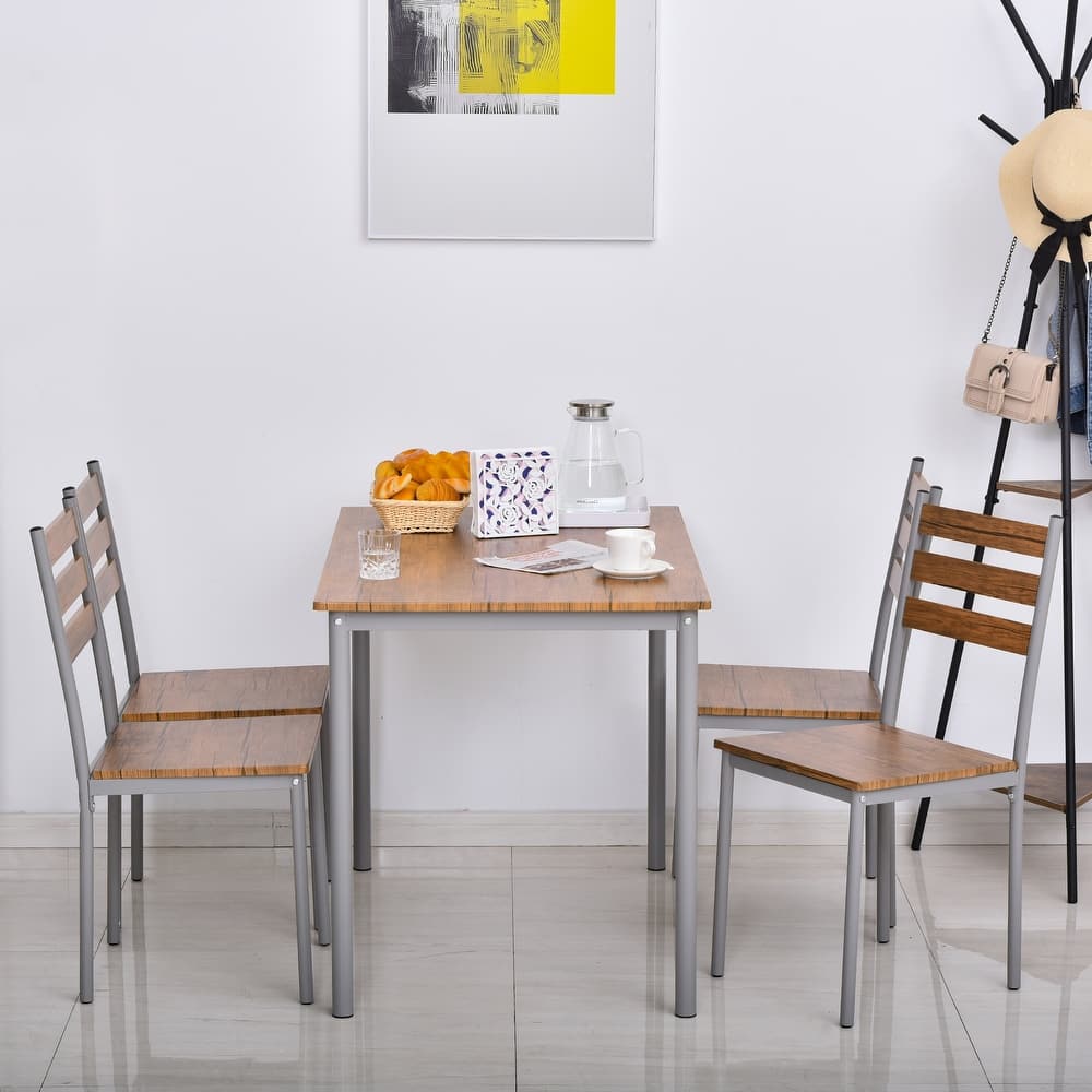 HOMCOM Modern 5-Piece Wooden Dining Kitchen table set 1 Table 4 Chairs Metal legs