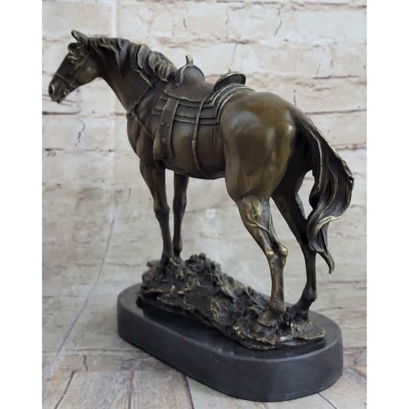 Large Original Loving Horse With His Saddle Western Art Cowboy Bronze Sculpture