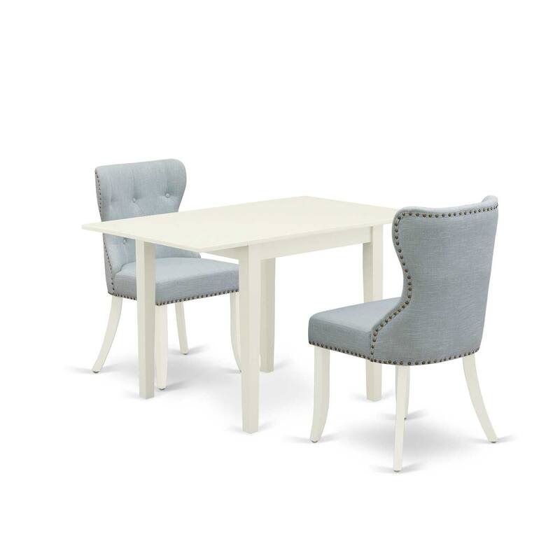 HomeStock 3-Pc Linen White Finish Rectangular Solid Wood Top with Dropleaf Dining Table Set