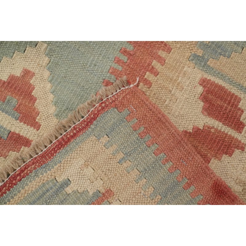 Hand Woven Southwestern Wool Blue Geometric Area Rug - 6' 2'' X 4' 3''