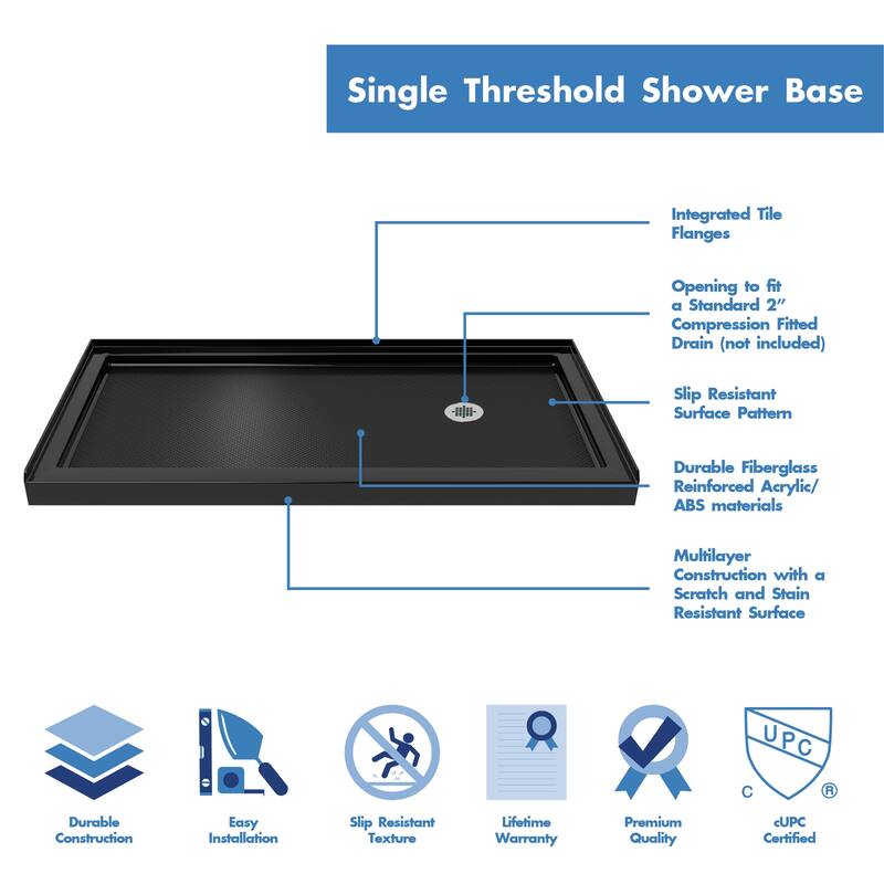 DreamLine Infinity-Z 30 in. D x 60 in. W x 74 3/4 in. H Sliding Shower Door and Shower Base Kit