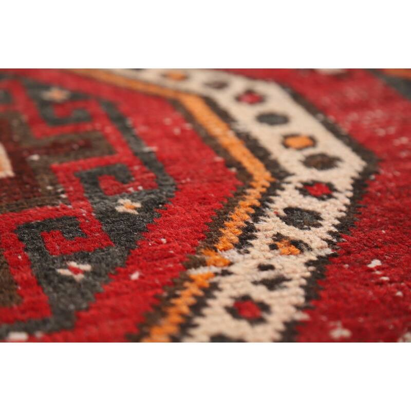 Red Geometric Distressed Bakhtiari Persian Vintage Wool Carpet - 5'0"x 10'1"