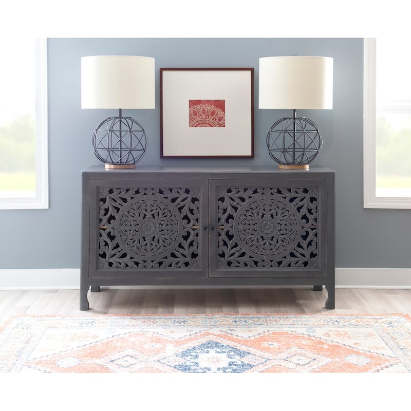 Heaton 2-Door Bohemian Wooden Cabinet - Grey