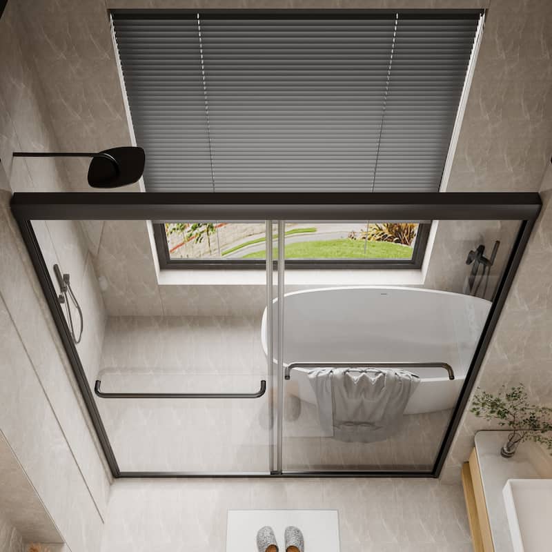 45''/54''W x 70'' H Glass Double Sliding Shower Door in Black/Chrome