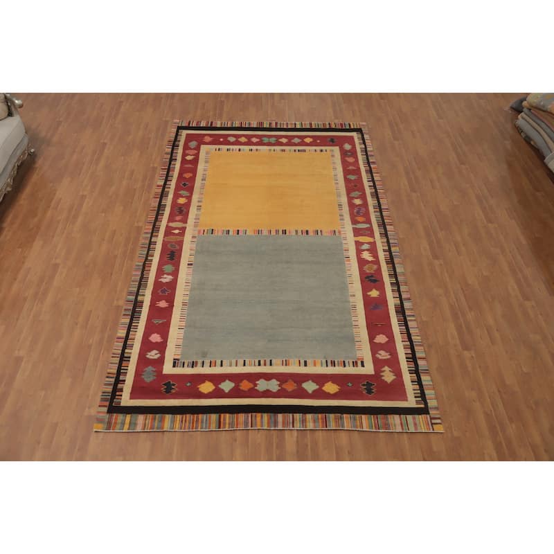 Vegetable Dye Geometric Gabbeh Turkish Area Rug Handmade Wool Carpet - 13' 4'' X 8' 0''