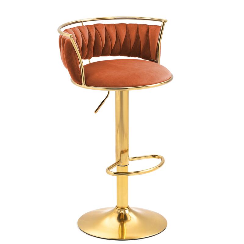 Velvet Upholstered Adjustable Bar Stool Swivel Counter Chair Set of 2