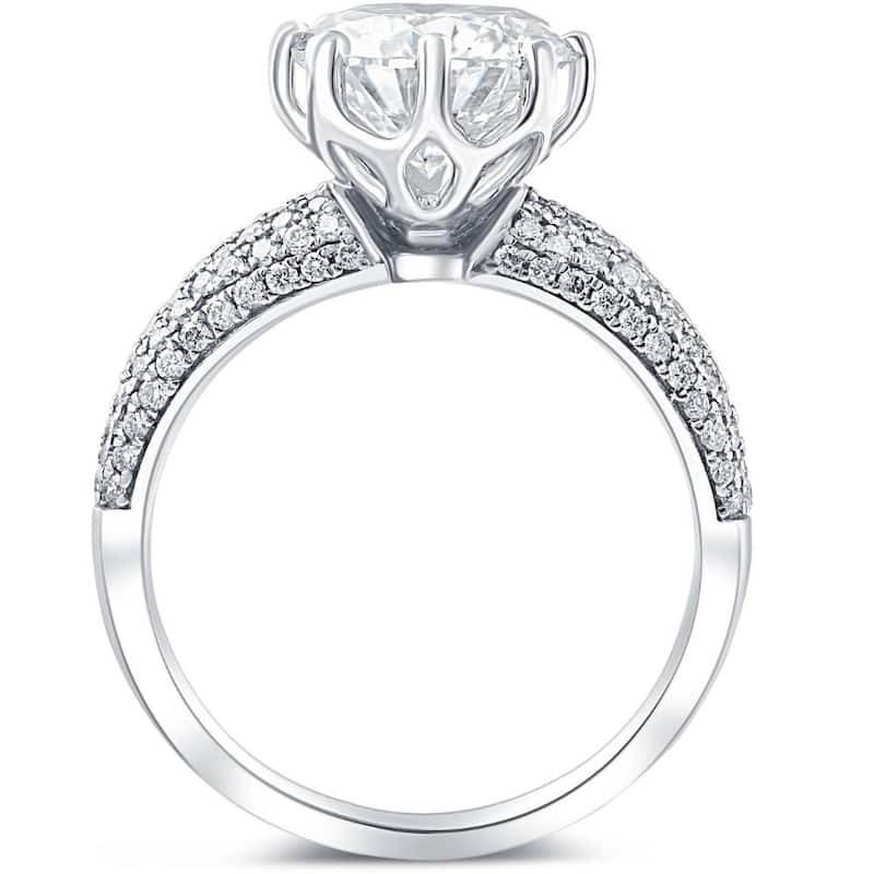 Certified 4 5/8 Ct Pave Diamond Engagement Ring White Gold Lab Grown