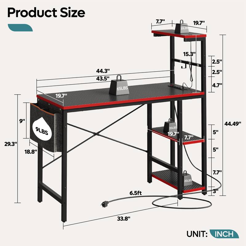 Computer Desk Home Office Desk with LED & Adjustable Shelves
