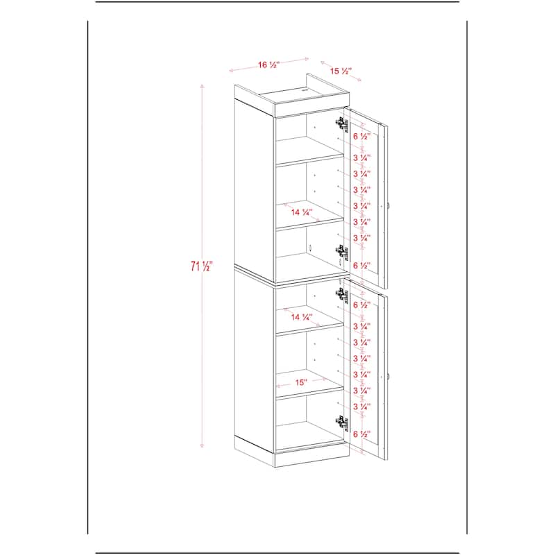 100% Solid Wood Tall Freestanding Bathroom Linen Cabinet with Doors, Adjustable Shelves, Modular Storage, 16.5" W x 71.5" H