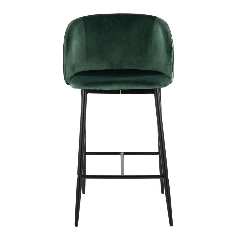 Silver Orchid Pleated Fixed-Height Counter Stool - Set of 2 - Green Velvet/Black Metal