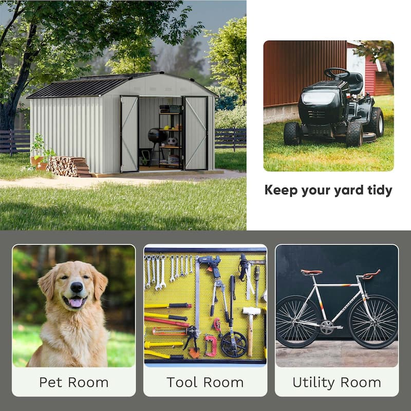 Patiowell da Vinci 10' x 12' Barn Style Outdoor Eggshell Storage Shed for Garden Accessories & Tools