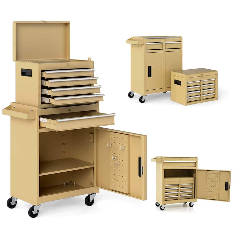 Tool Chest Heavy Duty Rolling Tool Box w/Cabinet 5-Drawer - Yellow