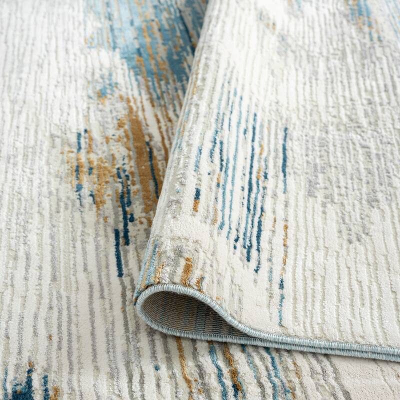 N Natori Bliss Ikat Blue/Grey Modern Area Rug