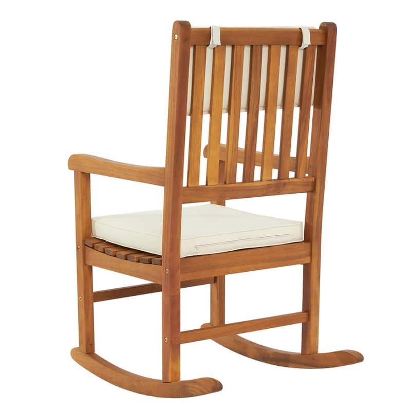 Natural Wood Outdoor Rocking Chair with Sponge Cushion