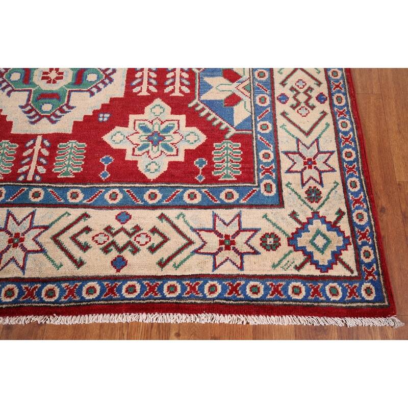 Red Kazak Oriental Area Rug Handmade Traditional Wool Carpet - 5'1" x 6'11"