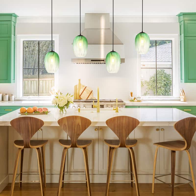 1/3-Light Modern Black Cylinder Colored Textured Gradient Glass Pendant Light for Kitchen Island or Stairway
