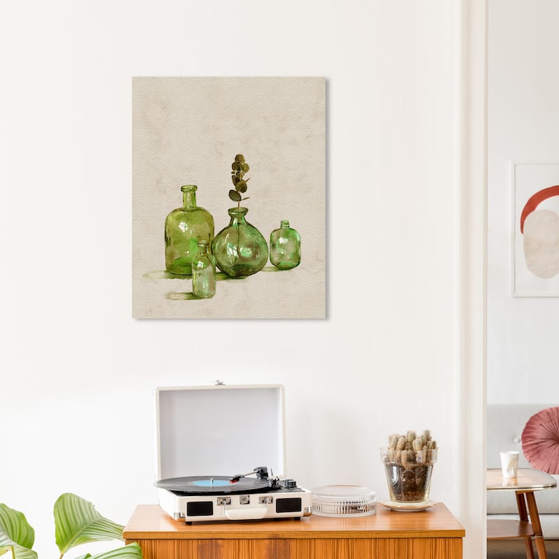 Wynwood Studio Canvas Floral and Botanical Emerald Vase Set Green and Modern & Contemporary Wall Art Canvas Print - 24 x 20