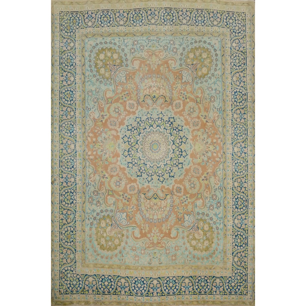 Hand Knotted Oriental 100% Wool Carpet Traditional Floral Oranges & Rust Kerman Area Rug - 12' 10'' X 9' 7''