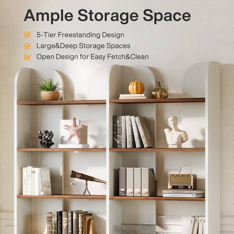 70.87" 5-Tier Double Wide Bookshelf, Open Shelves Tall Floor Standing Bookcase Storage Accent Shelf