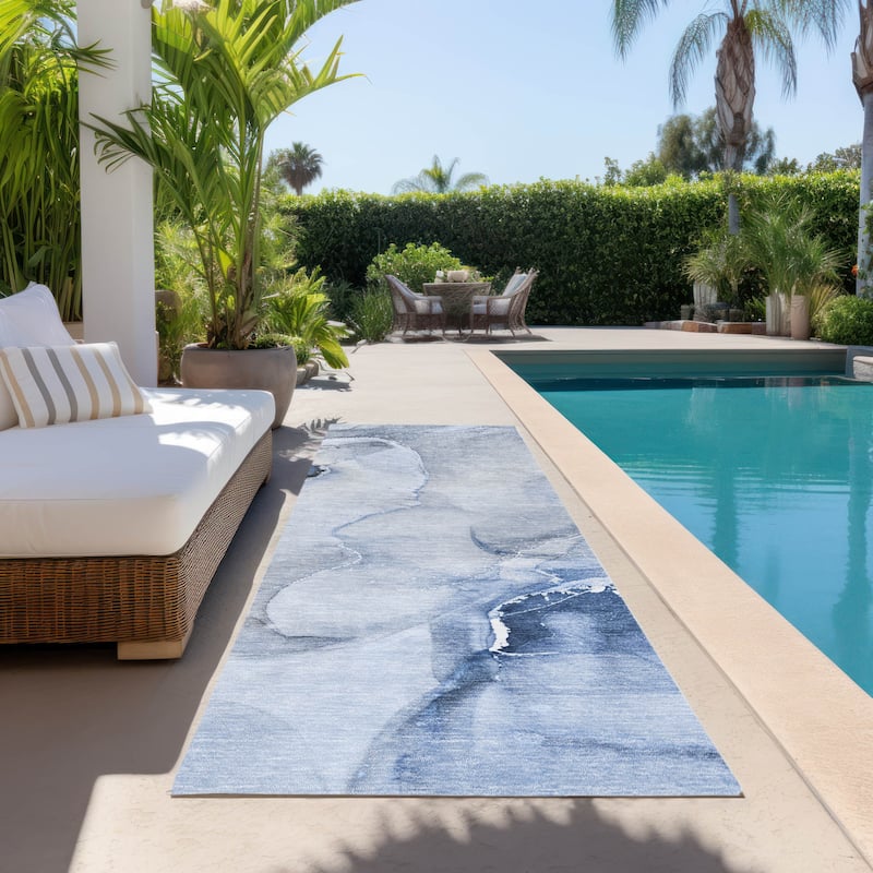 Laso Modern Art-Inspired Weather Resistant Versatile Elegance Runner Outdoor Rug - 2' X 8'