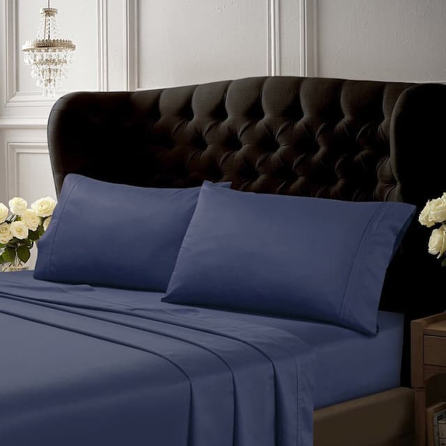 Egyptian Cotton 500 Thread Count Extra Deep Pocket Solid Bed Sheet Set - Queen - Midnight Blue