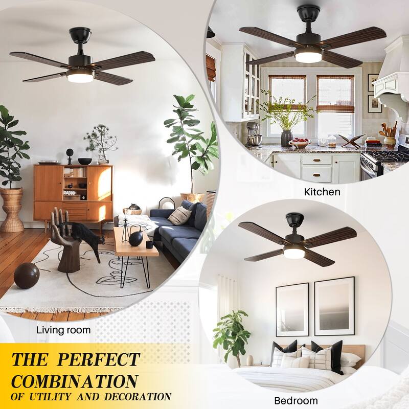 Modern Farmhouse Large Ceiling Fan with Integrated Light and Remote, Ceiling Fan with Timer and 6-speed Wind