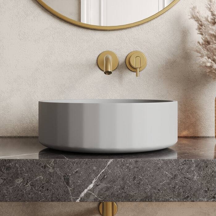 DeerValley 17" Bathroom Vessel Sink, Concrete Light Gray Vessel Sink, Round Above Counter Bathroom Sink