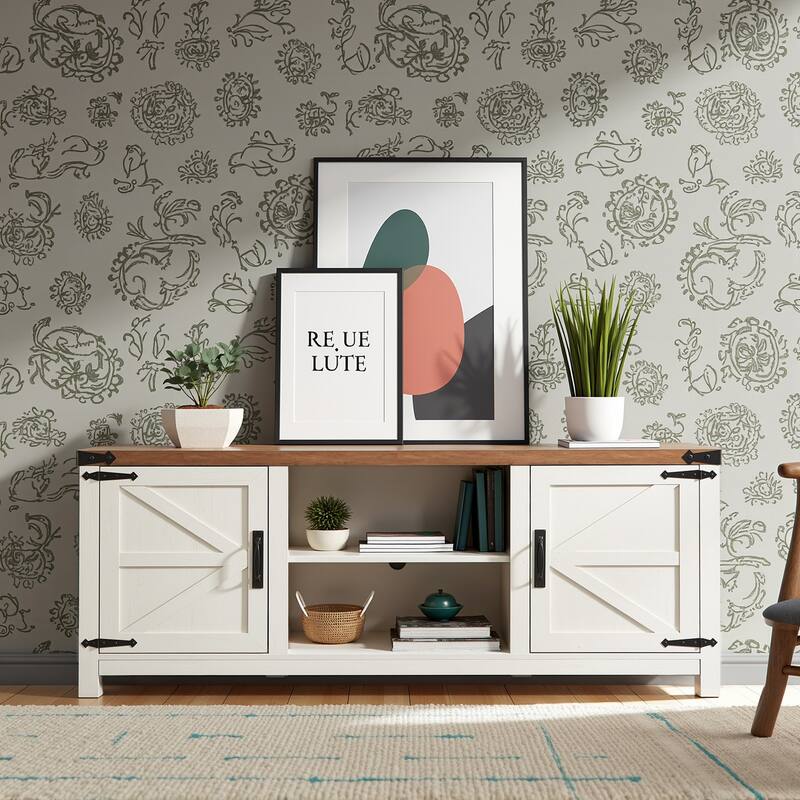 Farmhouse TV Stand, Television Console Table, Entertainment Center - Antique White