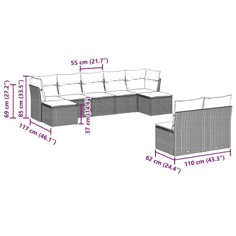 vidaXL Garden Sofa Set Brown PE Rattan Large Modular Garden Sofa Set - 21.7 x 21.7 x 14.6