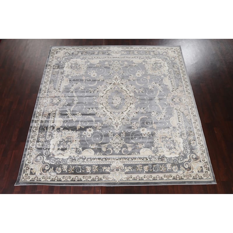 Grey Floral Medallion Transitional Turkish Rug Oriental Carpet