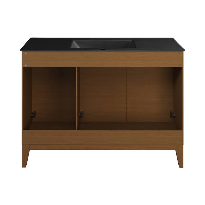 Cascade 48 In. Brown Oak Bathroom Vanity With Black Ceramic Sink Top