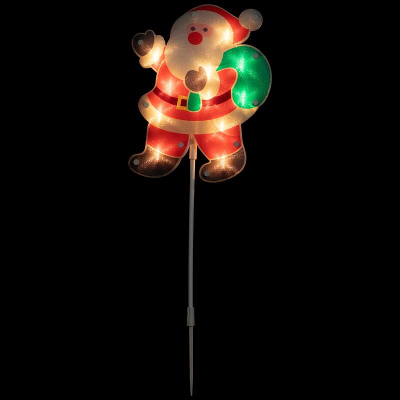 Lighted Holographic Santa Claus Christmas Pathway Markers - Clear - 5.5' White Wire - 3ct - Red