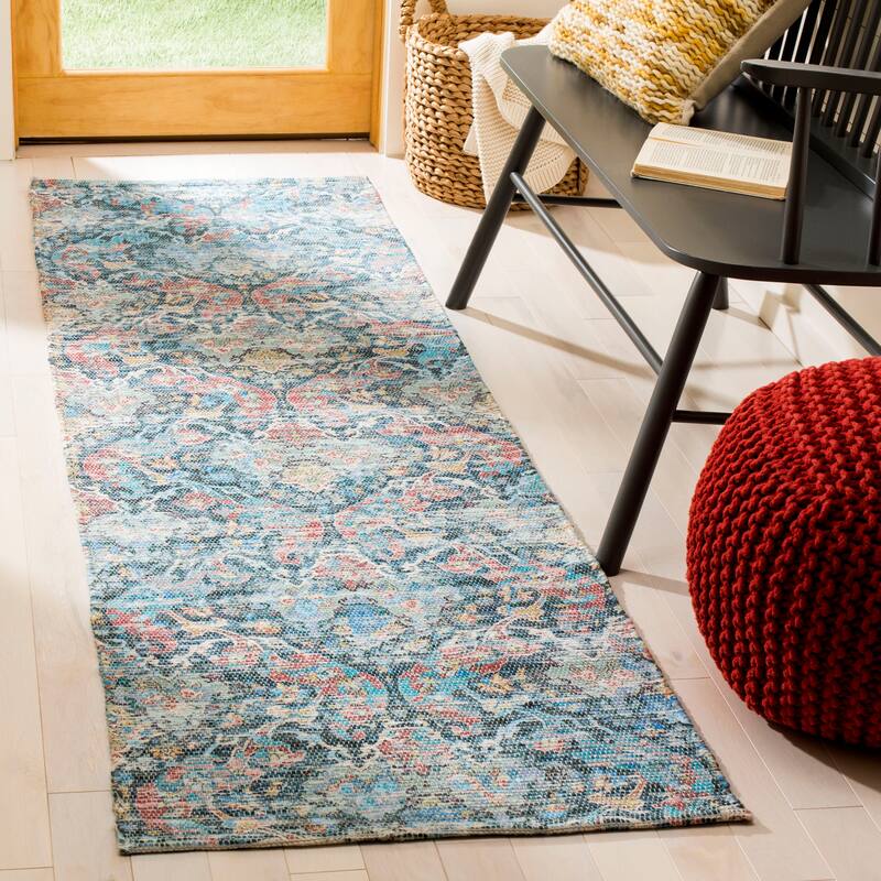 SAFAVIEH Handmade Saffron Haylee Damask Rug - 2'3" x 8' Runner - Coral/Aqua