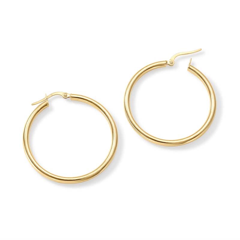 Clover 14k Yellow Gold High-Polish Round Hoop Earrings 2.5mm